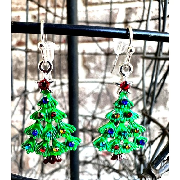 Home for Holidays Christmas Tree Earrings Open Cut Crystals Star Handmad… - Picture 3 of 12